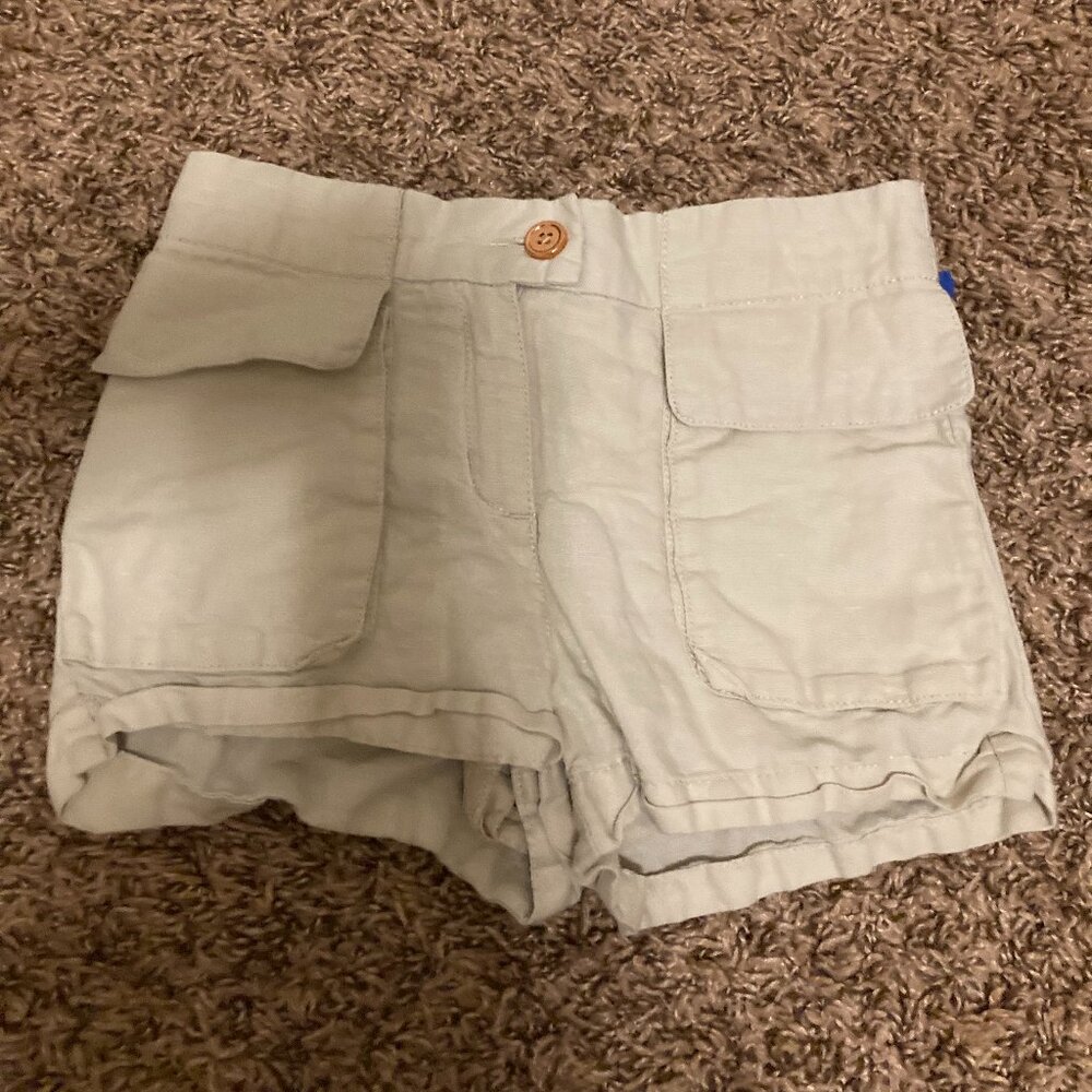Janie and Jack Linen Blend Shorts 7 Tan Beige Khaki Flap Pockets Zip Fly Elastic